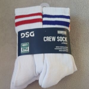 DSG Athletic Crew Socks with Red and Blue Stripes - 6 Pack